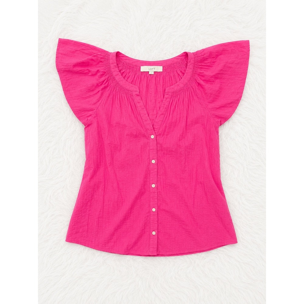 LOFT Hot Pink Flutter Sleeve Blouse Small | Cottagecore Boho Feminine Summer Top - Picture 1 of 3